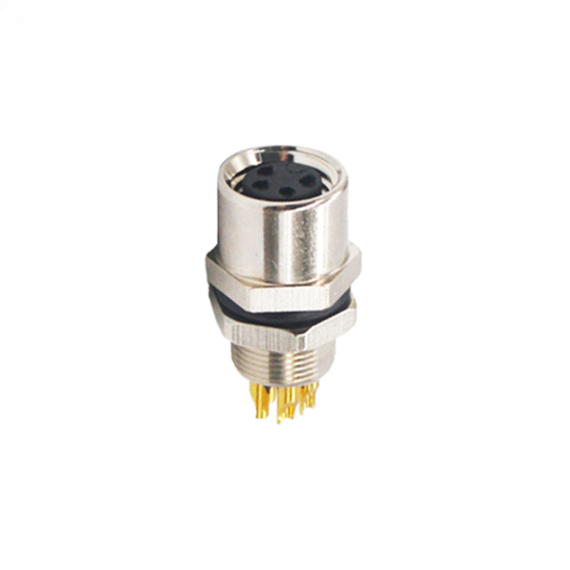 M8 4pins A code female straight rear panel mount connector,unshielded,solder,brass with nickel plated shell
